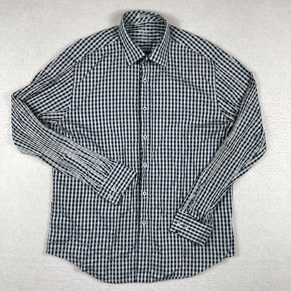 Bugatchi Uomo Shirt Mens XL Shaped Fit Plaid Casual Preppy Work Office